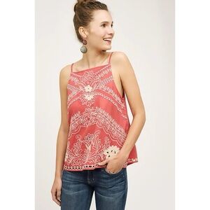 Anthropologie Vanessa Virginia Top Pink Coral Embroidered Floral Boho 2
